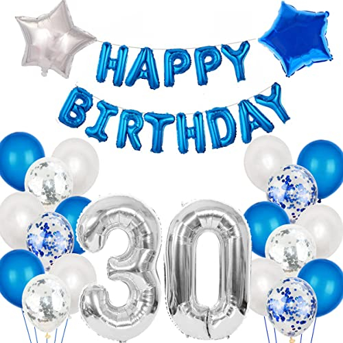Luftballon 30. Geburtstag mann blau deko Folienballon 30 jahre Geburtstags deko mann männer blau set happy Birthday 30th Geburtstagsdeko 30 mann Ballon 30 jahre Geburtstag mann Dekoration set(30)