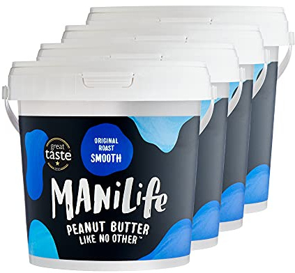 Manilife Peanut Butter Original Roast Smooth – All Natural, No Palm Oil, No Added Sugar, Single Origin (1kg - Pack of 4)