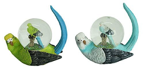 Euro Souvenirs 2 Glitzerkugeln Wellensittiche 9 cm, Schneekugel Tier Tiere Schneekugeln Vögel