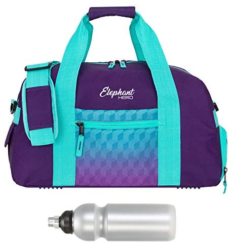 ELEPHANT/SPEAR Sporttasche mit Schuhfach/Naßfach Sport Tasche + Trinkflasche (Violet Cube (Lila-Türkis))