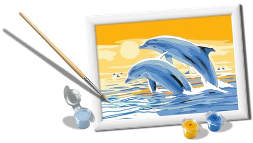 Ravensburger CreArt: Dolfini Amigos — Malen mit Zahlen für Kinder ab 7 Jahren, Malset mit Brettern, Rahmen, Pinsel und Farben im Lieferumfang enthalten, 14 x 19 cm, Geschenkideen