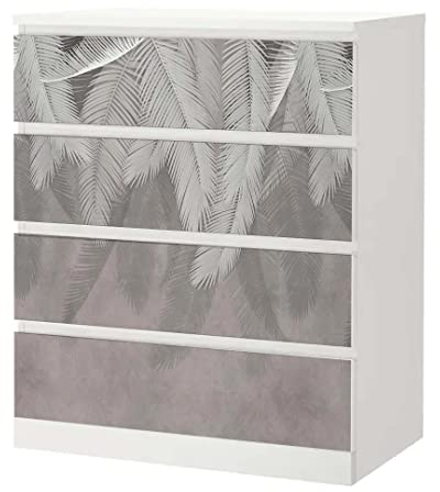 MyMaxxi - Klebefolie Möbel passend für IKEA Malm Kommode - Motiv Graue Federn - Möbelfolie selbstklebend - Dekofolie Tattoo Aufkleber Folie für Wohnzimmer, malm_Groesse:4 Schubladen