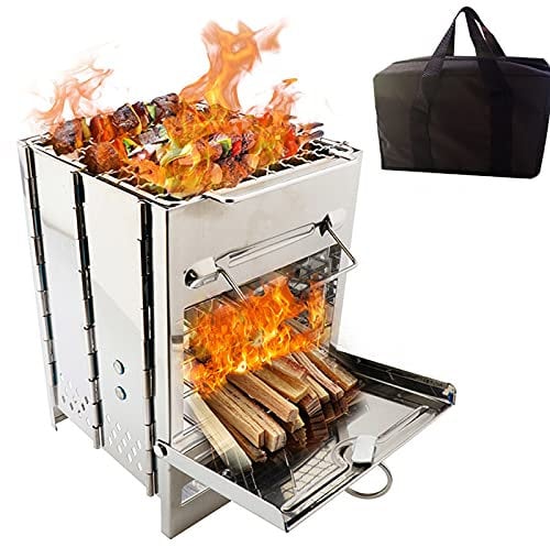 Tragbar Edelstahl Campinggrill mit Tragetasche, Mini Klappbar Campingkocher Kohlegrill für Solo-Camping Backpacking Wandern BBQ