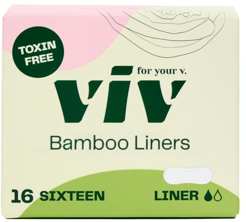 Viv for Your V Bamboo Organic Panty Liners for Women | Soft, Thin, Absorbent Sanitary | Incontinence Pads for Women No Wings | Unscented, Earth-Friendly (16 Pack)