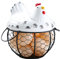 QYLJZB Kitchen Egg Basket, Farmhouse Chicken Wire Basket with Handle and Ceramic Chicken Lid, Cute Egg Storage Basket for Kitchen Living Room Home Decor,White