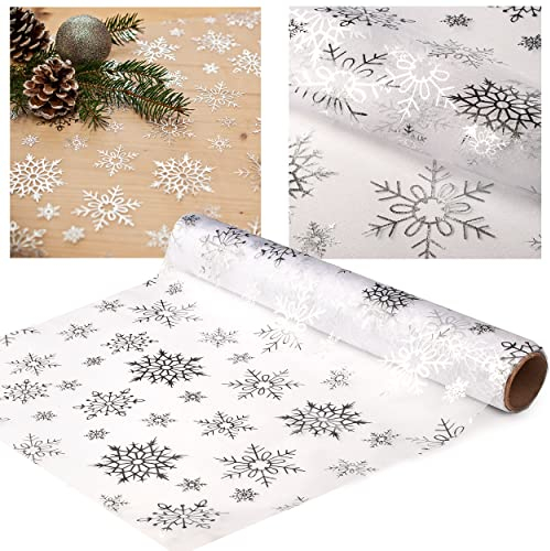 Tischläufer/Tischdecke - Schneeflocken - Glitzer & Silber - 4 Rollen - JE 36,5 cm x 200 cm - Weihnachten - Deko Stoff - Dekostoff - Metall - festlich Weihna..