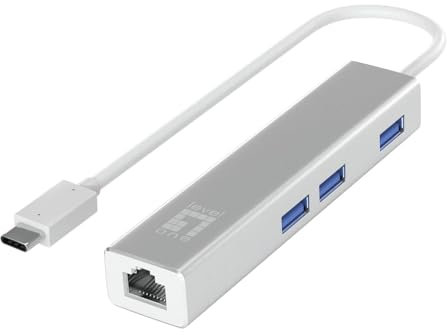 LEVEL ONE USB-0504 - Adattatore di Rete Gigabit USB-C con hub USB USB-C -> RJ45 10/100/1000,3 x USB 3.0, 0,15 m