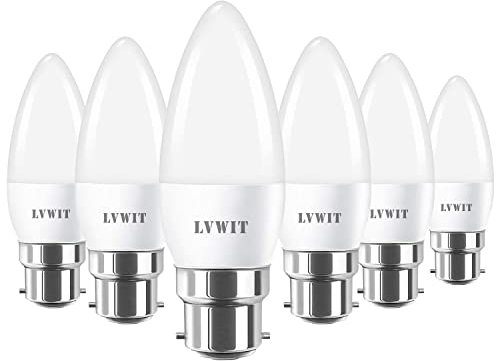 LVWIT 6.5W Ampoules à Bougies LED B22, Equivalente à 60W Ampoules Incandescentes, 2700K Blanc Chaud 806Lm, Non-Dimmable, Lot de 6