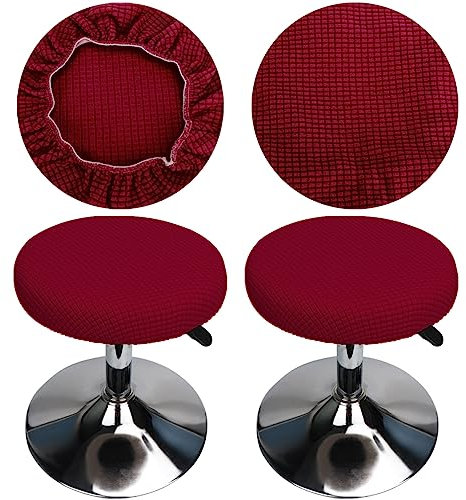 HuaLiSiJi Hockerbezug Rund 30-40cm Bezug Hocker Rund Elastischer Hocker Rundbezug, Waschbar Pflegeleicht Weich und Langlebig, für Runde Oder Quadratische Hocke (2 Stück Burgunderrot)