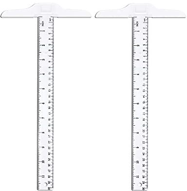 KAIAIWLUO T-Quadrat-Lineal, 2 PCS, Transparent, 30 cm/12 Zoll, Kunststoff, T-Form, Doppelseitige Skala zum Zeichnen und Layout