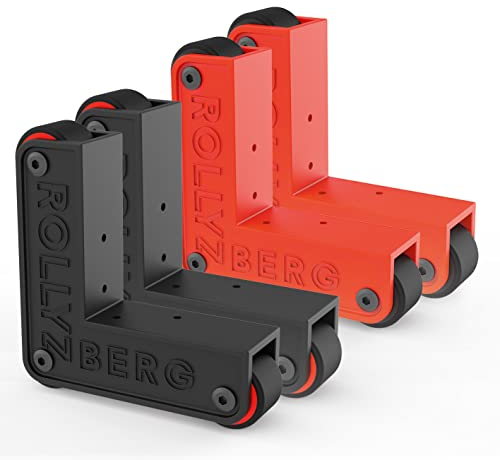 ROLLYZBERG Transport-Rollen - Möbelrollen 2X Schwarz, Rot | Helfer bei Möbeltransporten im Alltag oder beim Umzug Inklusive 4 Zurrgurten und 24 Klebepunkten Max. 50 kg pro Möbeltransport-Rolle, 08692