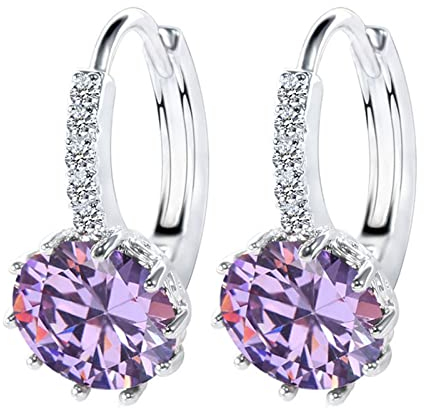 Skcess Süße Ohrringe Damen Silber, Creolen Kupfer Lila Runden Zirkon Huggie Creolen Schmuck Damen