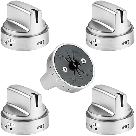 MOOTVGOO WB03X24818 GE Herdknöpfe, Edelstahl, farbiger Brenner-Regler, kompatibel mit GE-Gasherdknöpfen PS11729081, AP5989029, PD00037240, 5 Stück