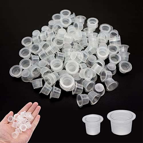 Tattoo Ink Tasse, Tattoofarbbecher, Tattoo Farbkappen Cups, 200 Stück Ink Cups, Kunststoff Farbbehälter, Transparent Pigment Cap, 2 Größen Tinten Tasse Tattoo, für Tattoo Ink Tattoo Supplies