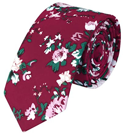 HOULIFE Herren Blumen Krawatten - Dünne Herrenkrawatte, Skinny Herren Krawatte Schmale Krawatte 6cm, Baumwoll Krawatten für den Täglichen Gebrauch In der Hochzeit, Party (Burgund, 1Stk)