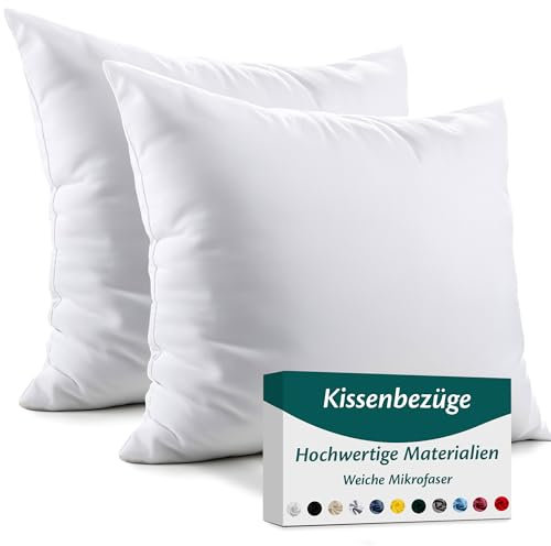 Kissenbezug 60x60 Mikrofaser Premium 2er Set Kissenhülle Deko für Kissen Sofa/Bett Stoff Superweicher Resistent Hypoallergen Anti-Milben Atmungsaktiv Kopfkissenbezug mit Verdecktem Zip Voll Waschbar