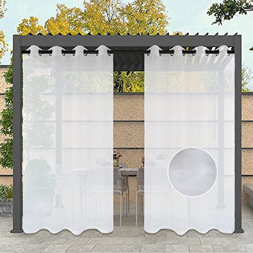 ZWGQZYTX Fenêtre Sheer Rideau Rideaux Voile Jardin Panneau Imperméable Blanc Rideau Extérieur pour Porche Pergola Cabana Gazebo Sun Room Cortina Fil Blanc 2 pièces | L190cm * H180cm