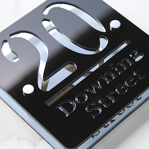 Limited Edition - Large Laser Cut House Signs 3D/4D Effect Door Number Address Plaques Numbers 180mm x 180mm - Mirror Silver Shiny Black
