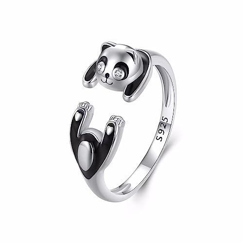 Qings Panda Ringe für Damen 925 Sterling Silber Verstellbare Tier Ringe Süß Panda Offener Ring Schmuck Geburtstags Geschenk für Frauen Mädchen
