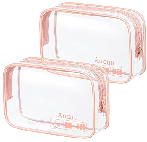 Aucuu 2PCS Sac de Voyage Transparent PVC Étanche pour Trousse de Toilette et Maquillage