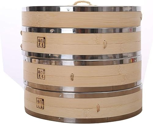 SPUZZO 2-stufiger Bambus-Dämpfkorb for die Küche, 25,4 cm, Reis-Dampfgarer, Knödel-Dampfgarer for asiatisches Kochen, Brötchen, Knödel, Gemüse, Fisch, Reis mit Abdeckung