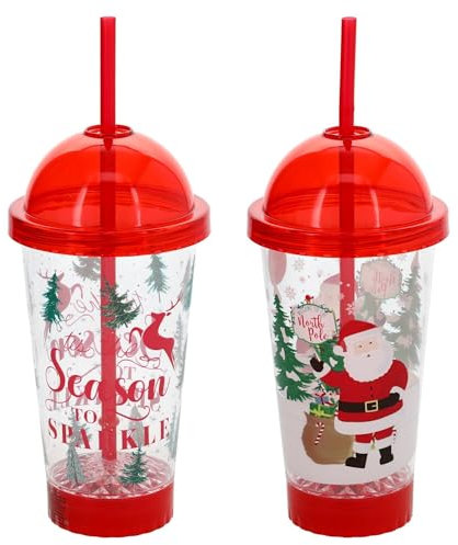 Sister Novelties Set of 2 Reusable Coffee Cups with Lids, Light Up Christmas Tumbler, Plastic Cups with Lids and Straws, Tumbler Cups with Lids, Cute Tumbler Cups for Travel