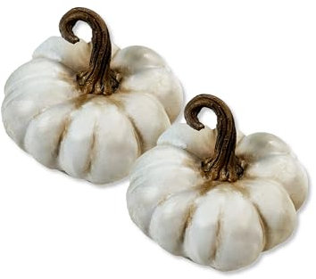 Polyresin Kürbis weiß 8 x 7cm - 2 Stück Tisch-Deko Herbst wie echt Pumpkin Halloween Dekofigur