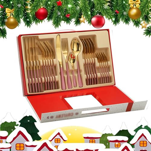 vaisselle de noël de party setCoffret cadeau ensemble complet de 24 pièces de vaisselle, adapté pour manger du steak, des pâtes et des frites, vaisselle de café à prise confortable(Color:1)