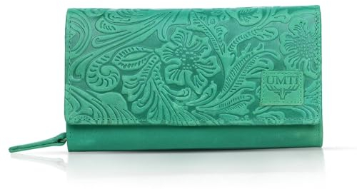 UMTI Leder Damenbörse Damen Geldbörse Börse 23- (100A) Damen Portemonnaie Damen Geldbörsen Damen Geldbeutel Damen Portmonee Damen Portmonai Grün