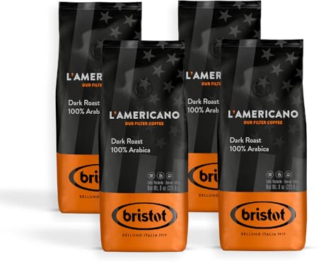 Bristot, Macinato per Filtro Americano Dark Roast - 904g | Miscela 100% Arabica dal Brasile e Centro America, con note di cioccolato fondente, cacao e pane tostato