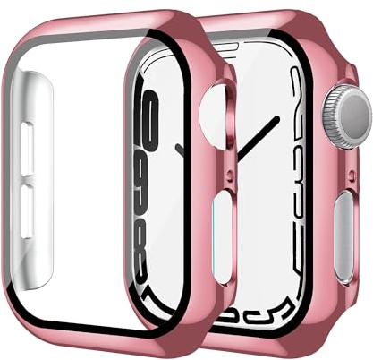 Uluck 2 Stück Hard Hülle mit Glas Displayschutz Kompatibel Apple Watch SE 2/Series 6/5/4 40mm, Displayschutz Rundum Schutzhülle Ultradünnes Schutz Case, 1 Rose Pink+ 1 Transparent