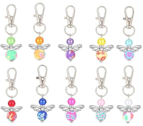 10 Stück Schutzengel Anhänger, Mini engelchen Geschenke, Schutzengel Schlüsselanhänger, Perlenengel Anhänger Gastgeschenk für Hochzeit, für Schmuck Halskette DIY Basteln (Zufällige Farbe)
