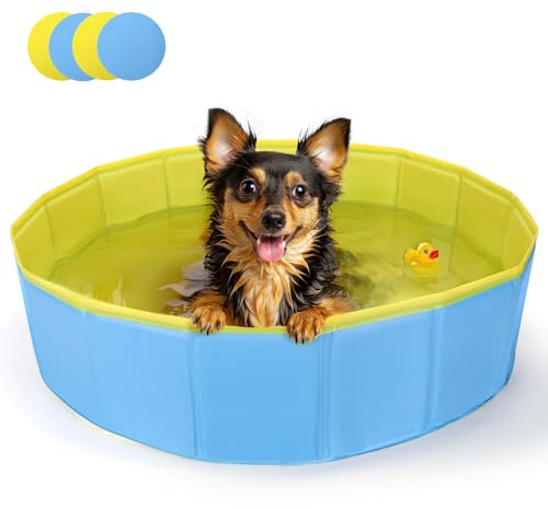 Nobleza Piscina per Cani Grandi e Piccoli, Piscina Pieghevole, Vasca da Bagno Rigida per Cani e Gatti, 80 * 20cm, S, Blu & Giallo