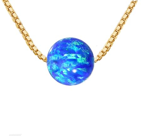 Edellis Halskette Mit Blauem Opal 8 mm, 14 Karat Gold Gefüllt | Opal-Perlen-Halskette | Länge 42 – 48 cm (45)