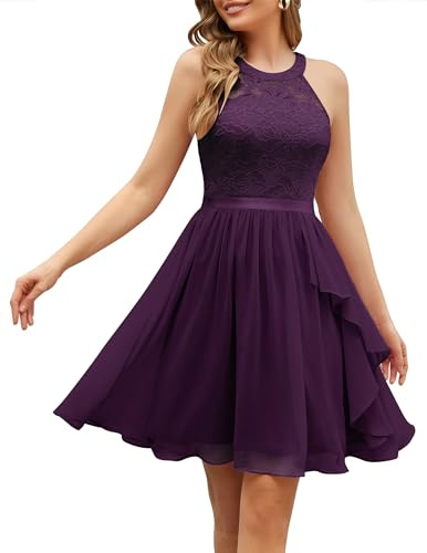 Wedtrend Cocktailkleid Damen Ballkleider Knielang Elegant Spitzenkleid Kurz Cocktailkleider A-Linie WT0213 Grape M