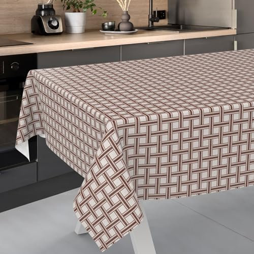 ANRO Nappe en Toile cirée, Lavable, pour Table de Jardin, extérieur et intérieur, Bord coupé, Carreaux Beiges, 100 x 140 cm
