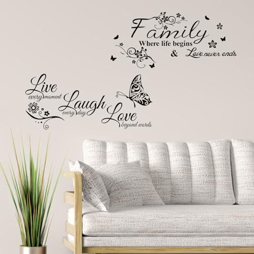 SwirlColor Famiglia Live Laugh Love Stickers Murali 2 pz, Ispirante Frasi Adesive da Parete Lettera Della Famiglia Wall Art Stickers per Camere da letto Soggiorno Cucina