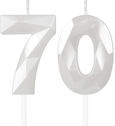 White 70th Birthday Candles for Cake, Number 70 Candle for 70th Birthday Decorations, 3D Design Cake Topper Decor for Boy Girl Women Men Birthday Theme Party Weddings Anniversary Celebration Supplies
