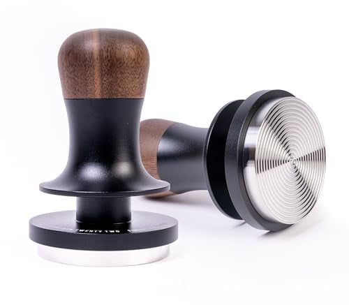 Bar.ista22 Kaffee Tamper 58mm druckregulierend, Ripple-Base Kaffeestampfer aus Edelstahl mit Walnussholz-Griff, Siebträger Zubehör in schöner Geschenkverpackung, Temper Schwarz