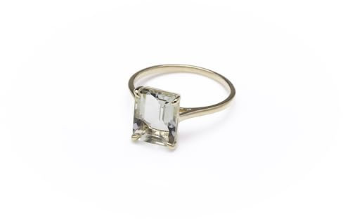 PERORNO Achteckiger grüner Amethyst-Verlobungsring, natürliche Farbe, Größe 10 x 8 mm, 9 Karat Gelbgold, Goldton, grüner Amethyst