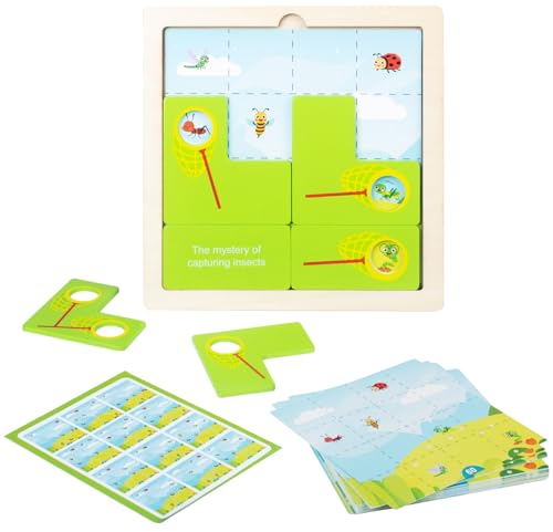 Holzpuzzle Spiel, Geheimnis der Erfassen Insekten Puzzle Spiel, Montessori Lernspielzeug, Entwicklung der Beobachtungsgabe und des logischen Denkens der Kinder für Jungen und Mädchen ab 3 Jahre