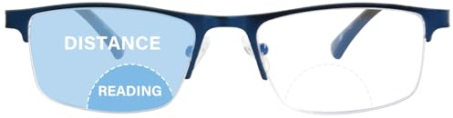 FONHCOO Bifokale Halbrandbrille Lesebrille Damen Herren, Blaulichtfilter Brille Damen Computer-Lesebrille mit Federscharnier Anti-Überanstrengung der Augen (Blau 2.5)