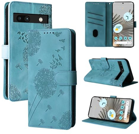 Rostsant Handyhülle für Google Pixel 7a Löwenzahn PU Leder Flip Case Brieftasche Tasche Hülle Magnetisch Handyhülle für Google Pixel 7a Blau