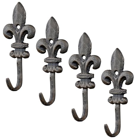 levandeo Lot de 4 crochets muraux en fonte style shabby chic vintage Motif lys