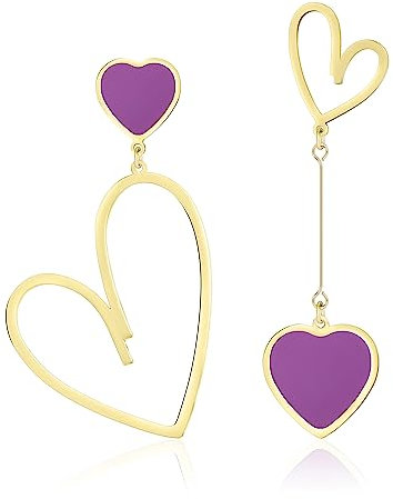 Linawe Orecchini a cuore viola, Orecchini pendenti in oro, Orecchini da donna in acciaio inossidabile, Orecchini pendenti da donna