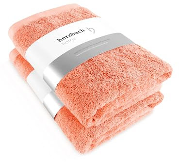 herzbach home Lot de 2 serviettes de douche de qualité supérieure 70 x 140 cm - Grandes serviettes de douche douces et absorbantes de qualité supérieure - 100 % coton naturel (corail)