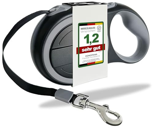 DOMOPRIMA Rollleine in 3 Größen (S,M,L) und 4 Farben (grau, blau, grün, pink) - Robuste und sichere Hundeleine für kleine, mittlere und große Hunde. Flexibel. (Grau, L)