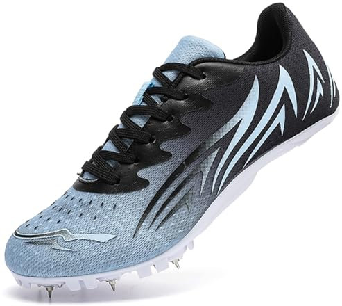 PENXZT Zapatillas de Atletismo para Hombre, para Exteriores, para Carreras de Velocidad, Entrenamiento, Saltos, Zapatillas Deportivas Transpirables con 8 Clavos para niñas,Negro,39 EU