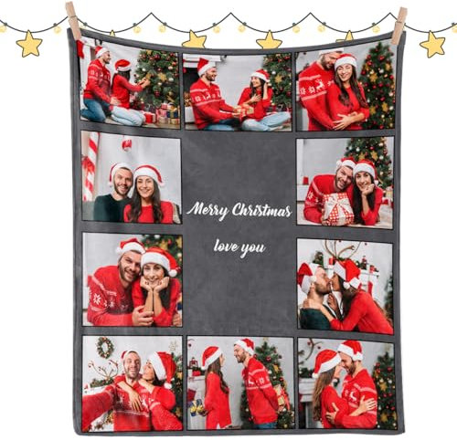 Dr Custom Personalisierte Geschenke Fotodecke mit Eigenem Foto, Kuscheldecke für Mama Papa Kind Freunde Haustier Familie, Erinnerungsdecke für Weihnachten, Muttertag, Vatertag, Geburtstag, Jubiläum