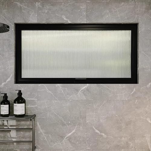 Bubinblau Finestre per Il Bagno per la Privacy e la Ventilazione, Finestra per la Casa con Vetro Smerigliato, Finestra Decorativa Girevole a 360° per Doccia delle Scale Seminterrato,Nero,40×60cm